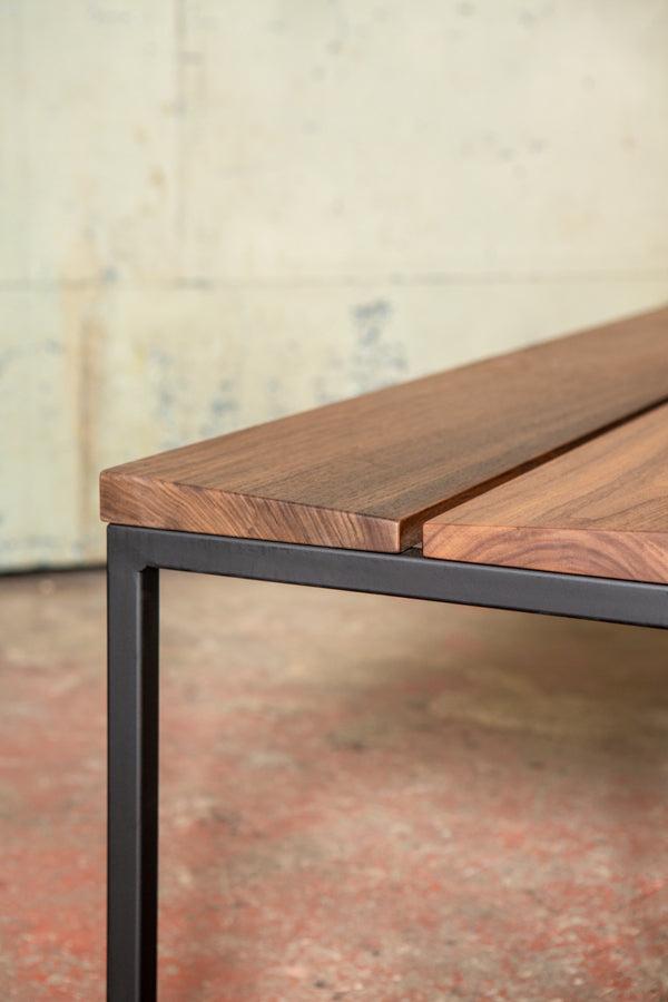 wood and steel bench detail