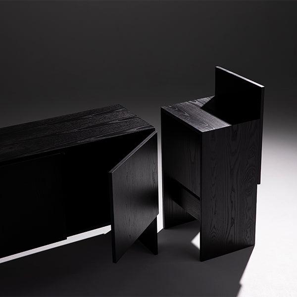 minimalist credenza with minimalist stool